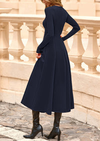 PRETTYGARDEN Women's Fall Long Sleeve Midi Dress Casual Elegant Ruffle Flowy A Line Swing Cocktail Party Dresses