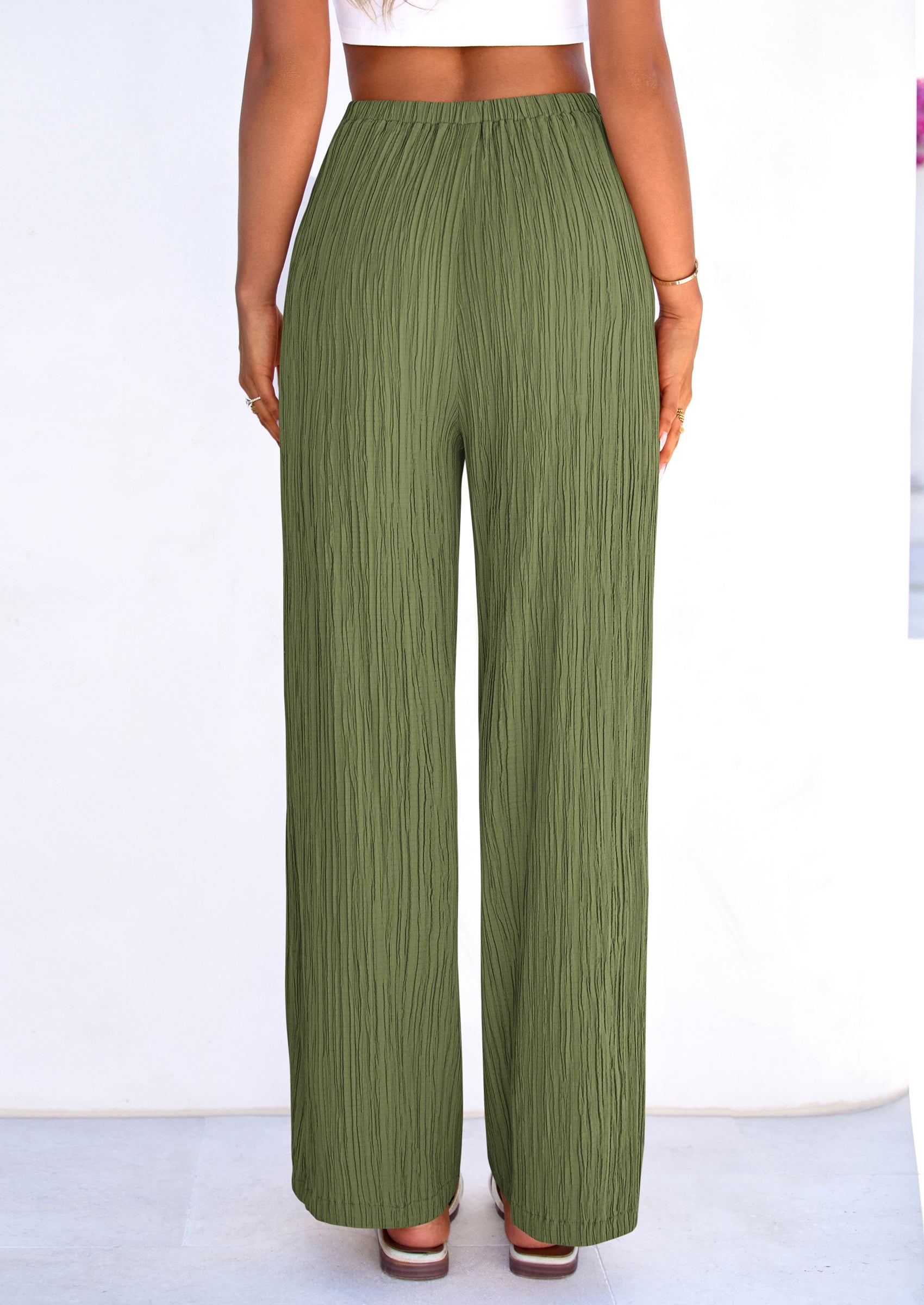 PRETTYGARDEN Womens Palazzo Pants Summer Fashion High Waisted Wide Leg Drawstring Flowy Beach Trousers with Pockets PRETTYGARDEN