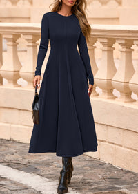 PRETTYGARDEN Women's Fall Long Sleeve Midi Dress Casual Elegant Ruffle Flowy A Line Swing Cocktail Party Dresses