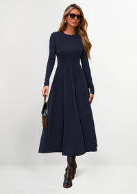 PRETTYGARDEN Women's Fall Long Sleeve Midi Dress Casual Elegant Ruffle Flowy A Line Swing Cocktail Party Dresses