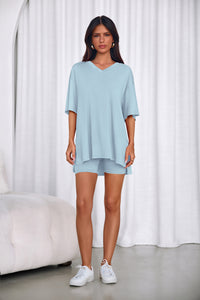 PRETTYGARDEN 2 Piece Sets for Women Summer Lounge Short Set Spring Matching Biker Shorts V Neck Oversized Shirt Clothing PRETTYGARDEN