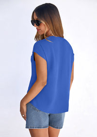 PRETTYGARDEN Spring Tops for Women Summer Fashion Clothes Dressy Casual Blouses Cap Sleeve V Neck Shirts Work Outfits PRETTYGARDEN