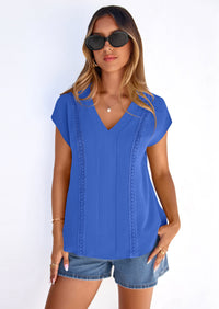 PRETTYGARDEN Spring Tops for Women Summer Fashion Clothes Dressy Casual Blouses Cap Sleeve V Neck Shirts Work Outfits PRETTYGARDEN