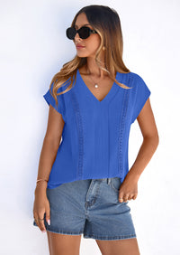 PRETTYGARDEN Spring Tops for Women Summer Fashion Clothes Dressy Casual Blouses Cap Sleeve V Neck Shirts Work Outfits PRETTYGARDEN