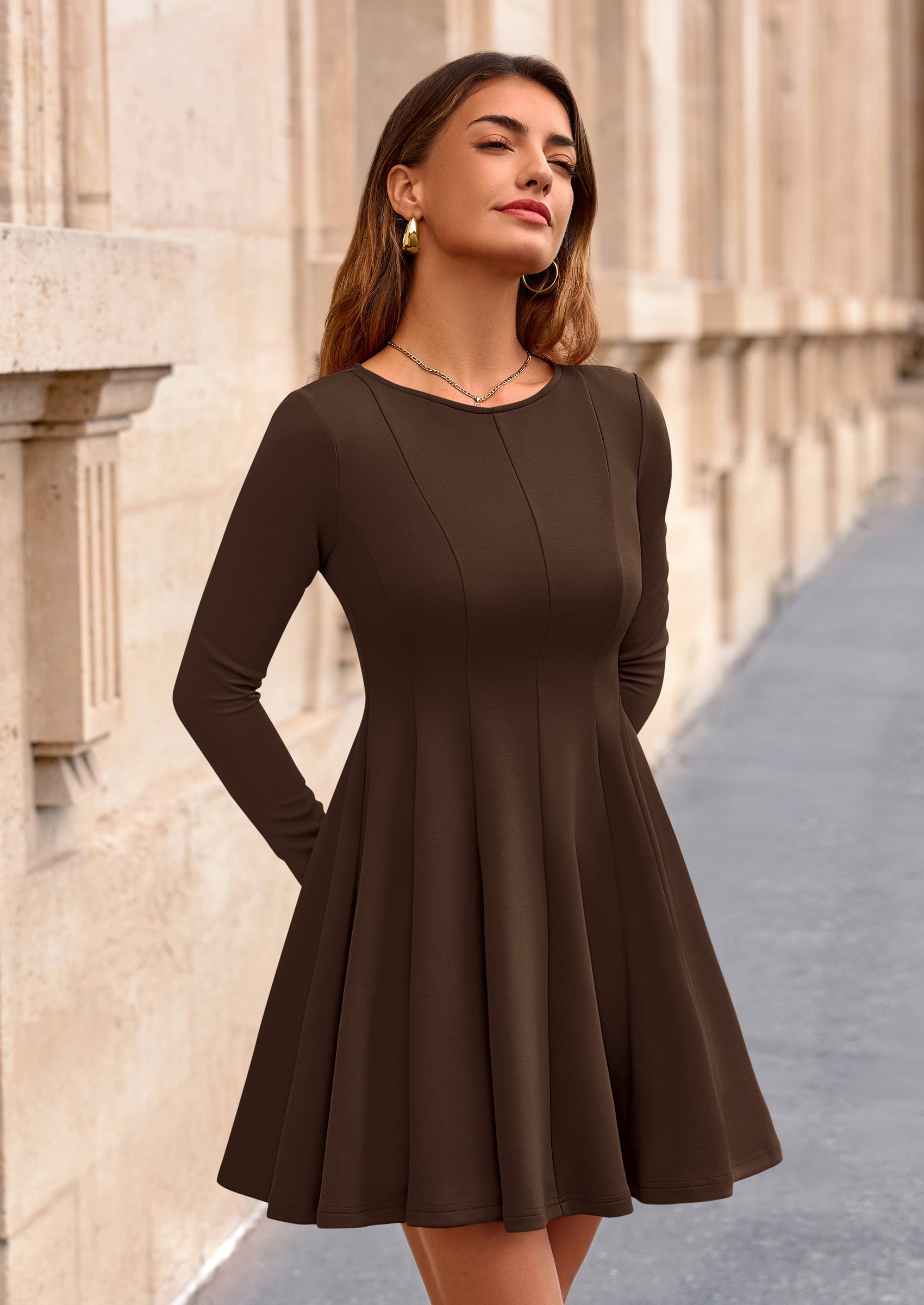 PRETTYGARDEN Fall Cocktail Dresses for Women Elegant Classy Wedding Guest Long Sleeve Homecoming Party A Line Mini Dress