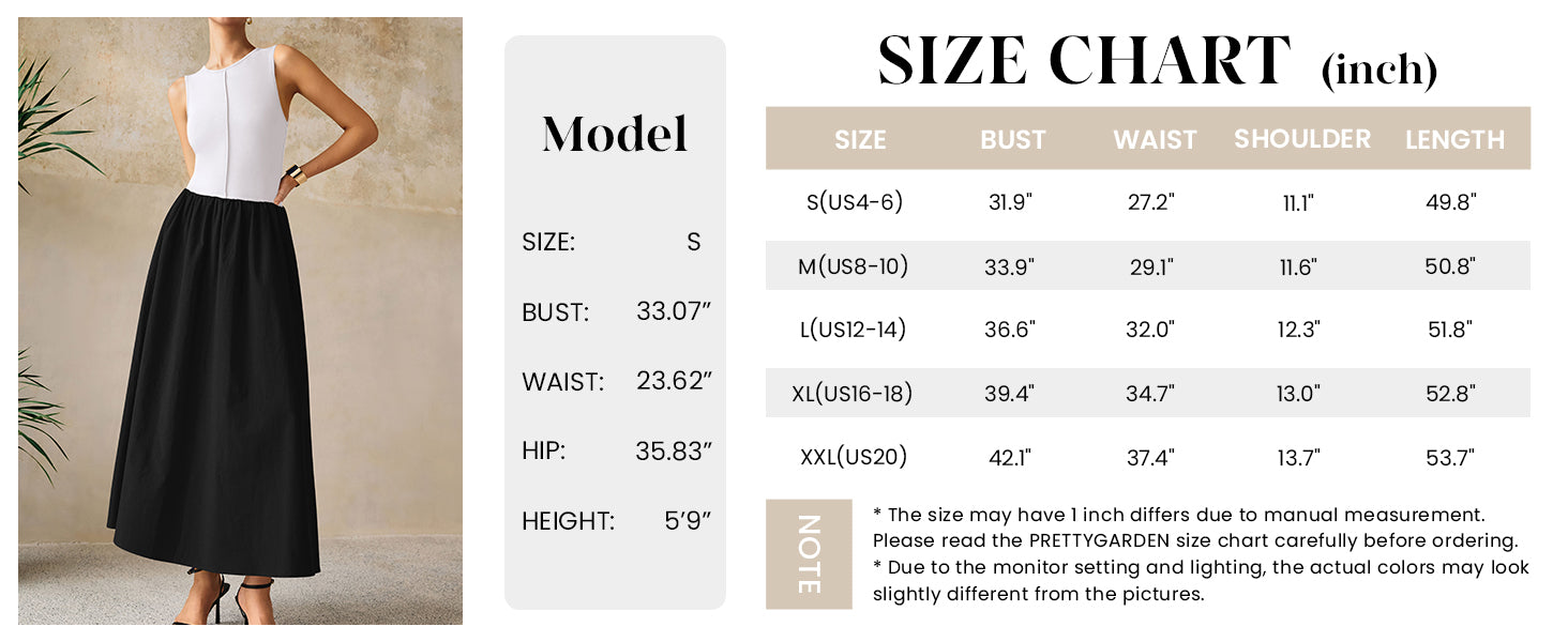 PRETTYGARDEN Women Maxi Dresses Casual Sleeveless Patchwork Knit Tank Dress Flowy Beach Sundress Long Dress