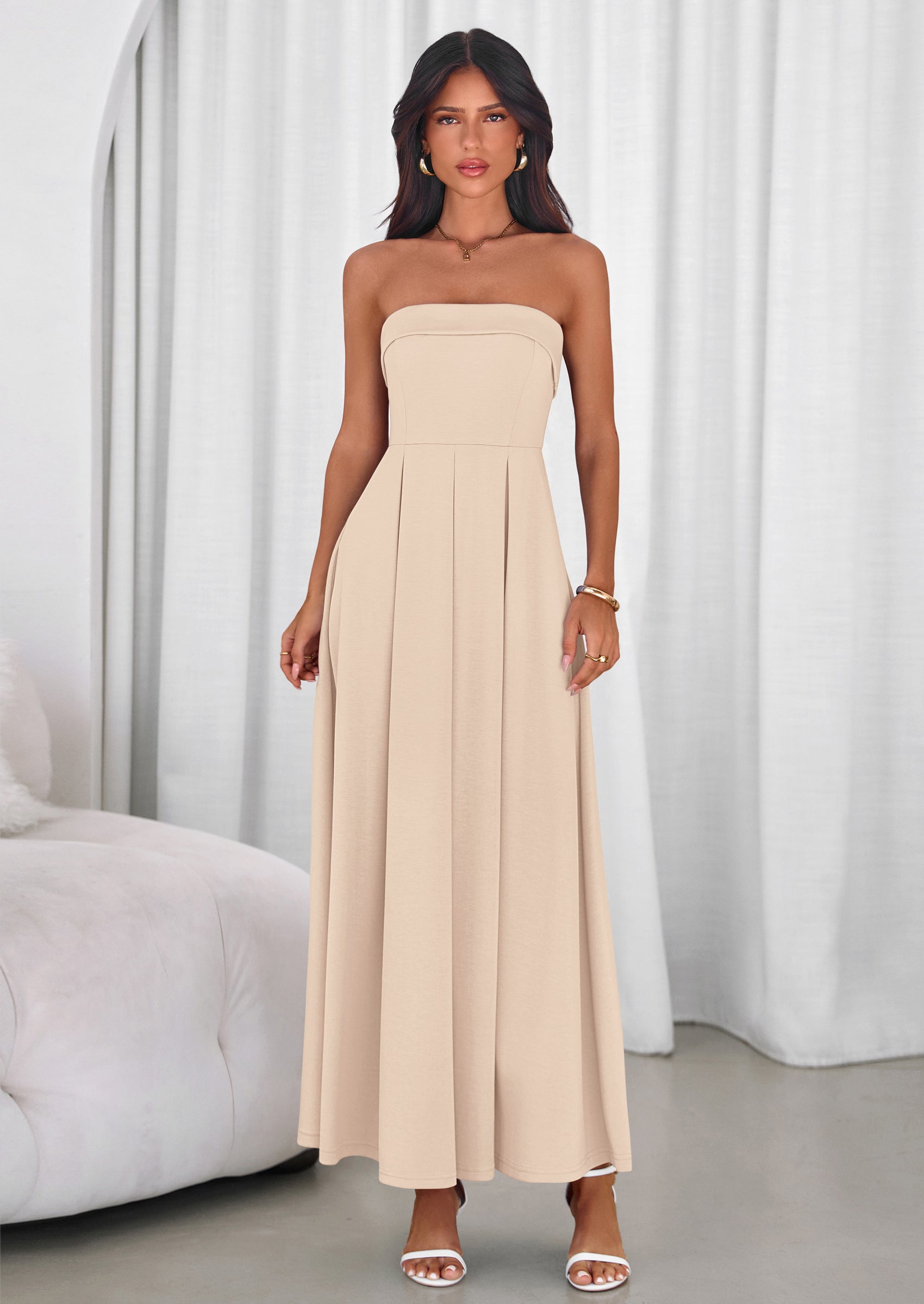 PRETTYGARDEN Cocktail Dresses for Women Summer Formal Elegant Tube Top Strapless Spring Wedding Guest Party Midi Dress PRETTYGARDEN