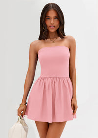 Strapless Casual Tube Top Ruffle A Line Patchwork Mini Dresses Mini Party Dresses