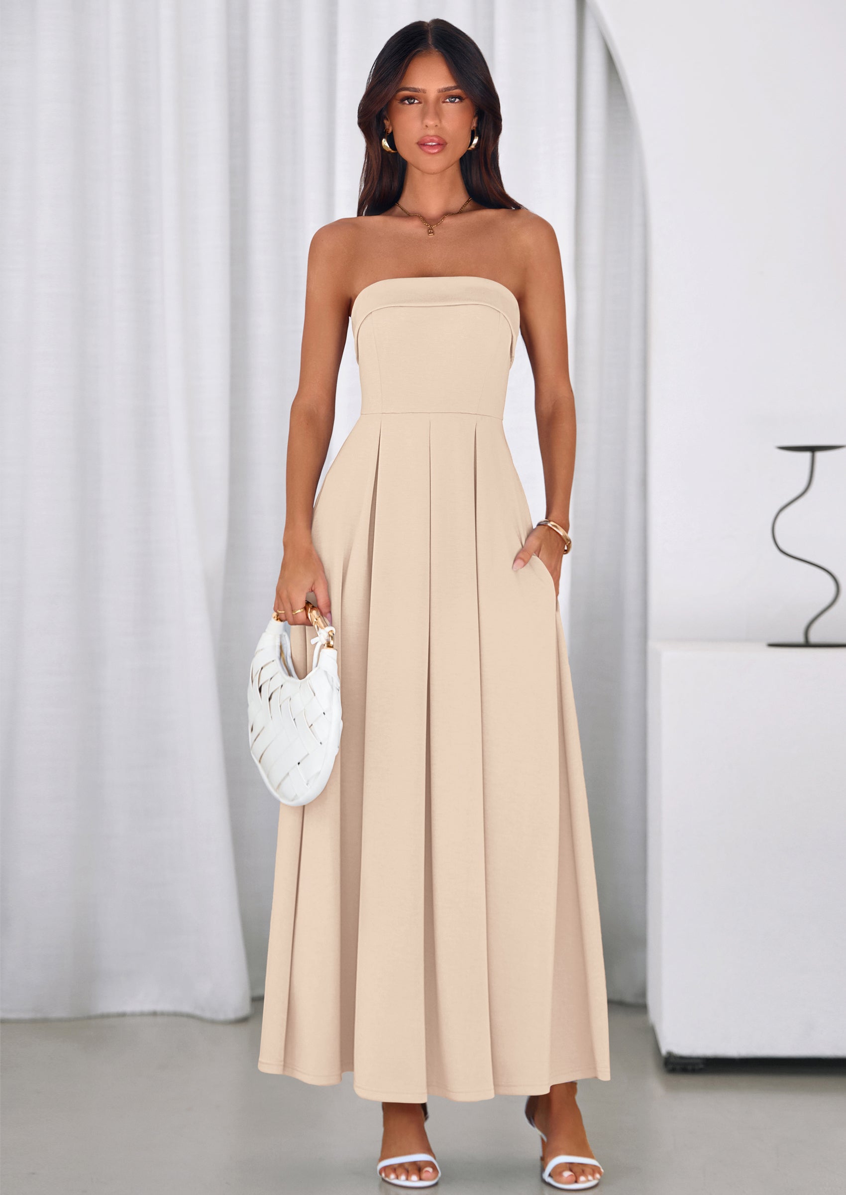 PRETTYGARDEN Cocktail Dresses for Women Summer Formal Elegant Tube Top Strapless Spring Wedding Guest Party Midi Dress PRETTYGARDEN
