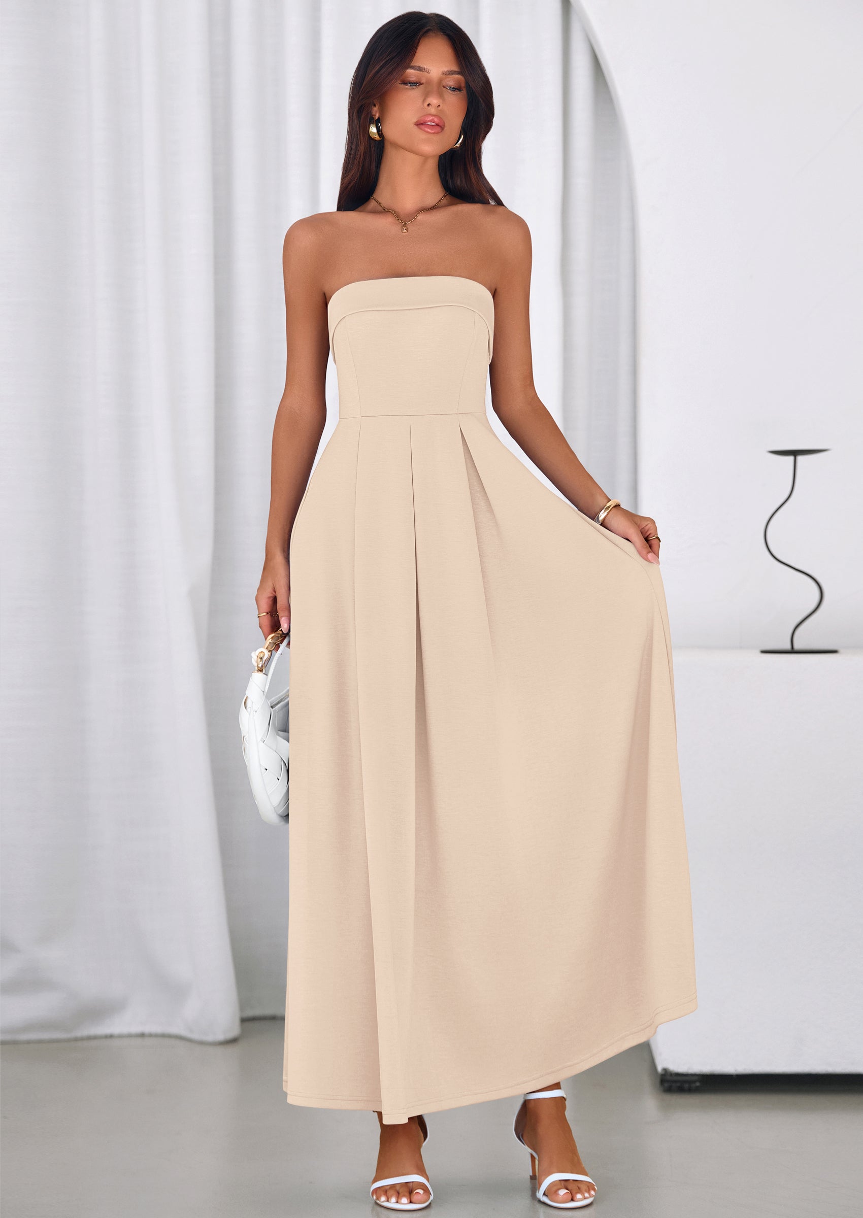 PRETTYGARDEN Cocktail Dresses for Women Summer Formal Elegant Tube Top Strapless Spring Wedding Guest Party Midi Dress PRETTYGARDEN