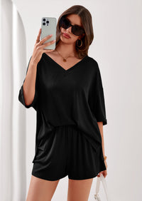 PRETTYGARDEN Womens 2 Piece Sets Oversized Vneck Half Sleeve Tops Shorts Lounge Set Casual Summer Travel Beach Outfits PRETTYGARDEN