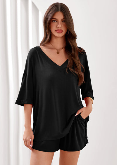 PRETTYGARDEN Womens 2 Piece Sets Oversized Vneck Half Sleeve Tops Shorts Lounge Set Casual Summer Travel Beach Outfits PRETTYGARDEN