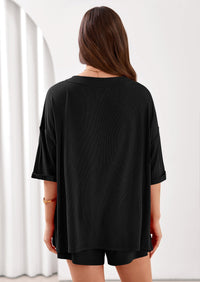 PRETTYGARDEN Womens 2 Piece Sets Oversized Vneck Half Sleeve Tops Shorts Lounge Set Casual Summer Travel Beach Outfits PRETTYGARDEN