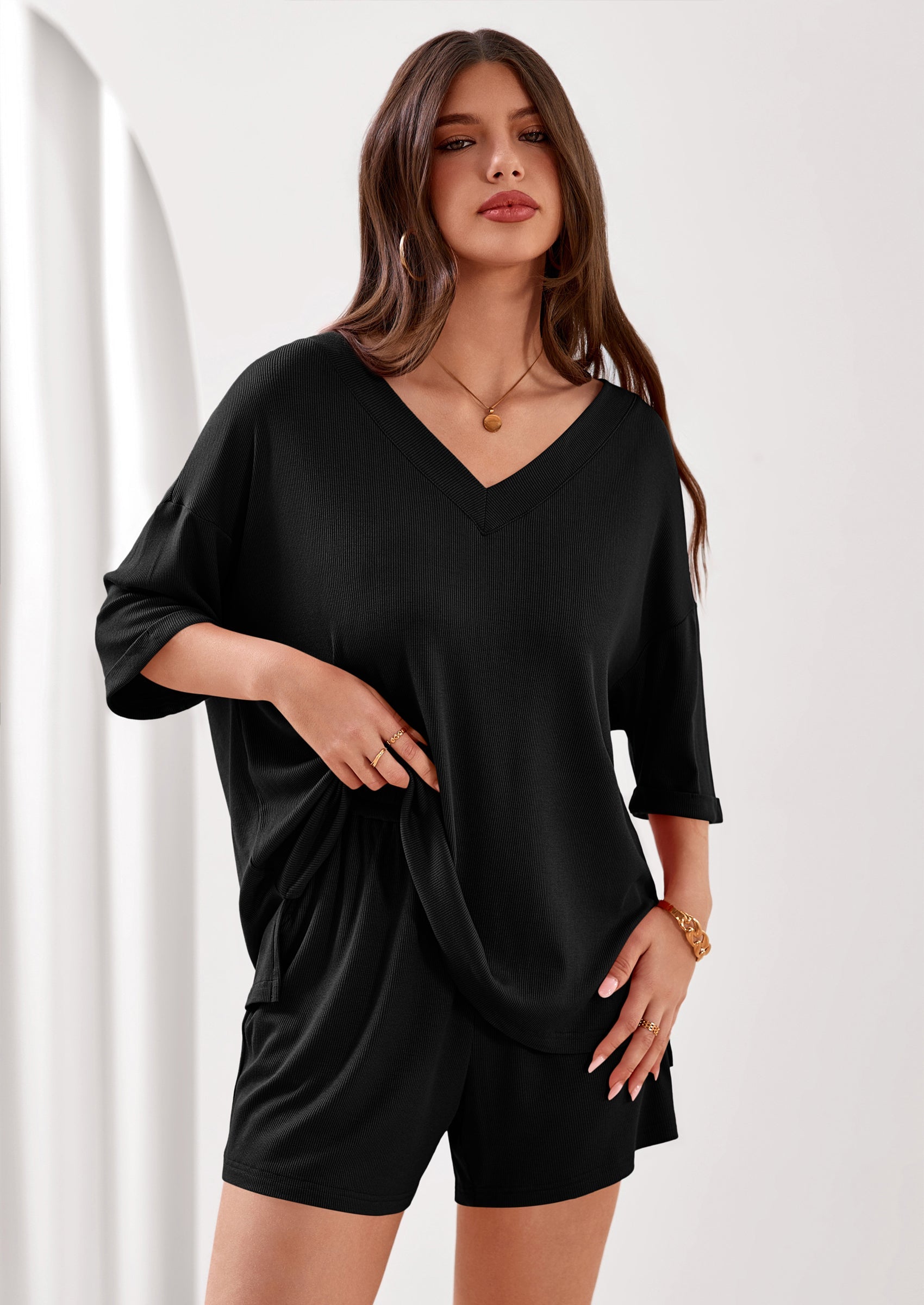 PRETTYGARDEN Womens 2 Piece Sets Oversized Vneck Half Sleeve Tops Shorts Lounge Set Casual Summer Travel Beach Outfits PRETTYGARDEN