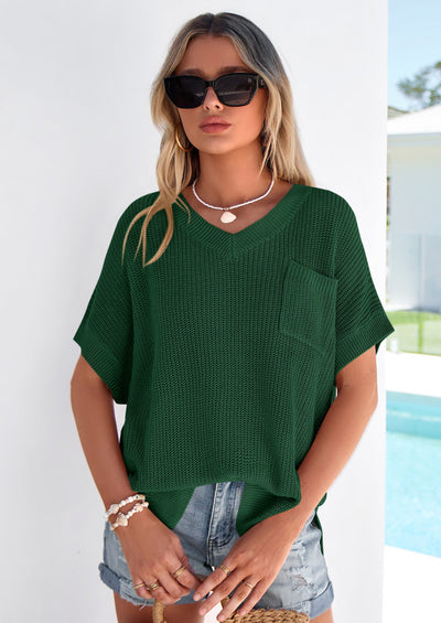 PRETTYGARDEN Women's Spring Short Sleeve Sweaters Lightweight V Neck Casual Going Out Summer T PRETTYGARDEN