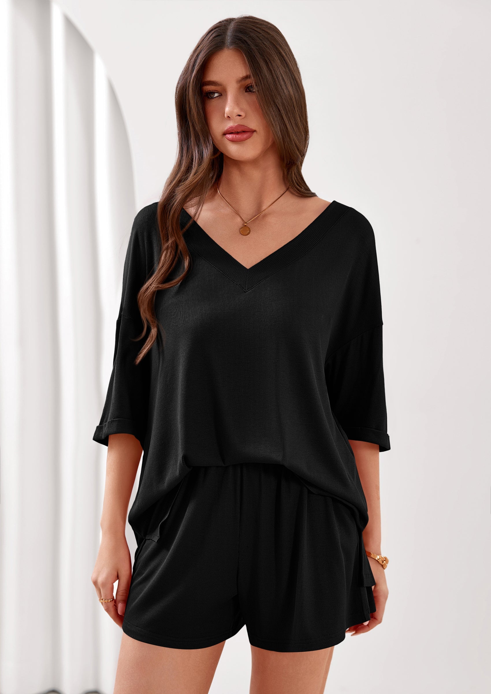 PRETTYGARDEN Womens 2 Piece Sets Oversized Vneck Half Sleeve Tops Shorts Lounge Set Casual Summer Travel Beach Outfits PRETTYGARDEN