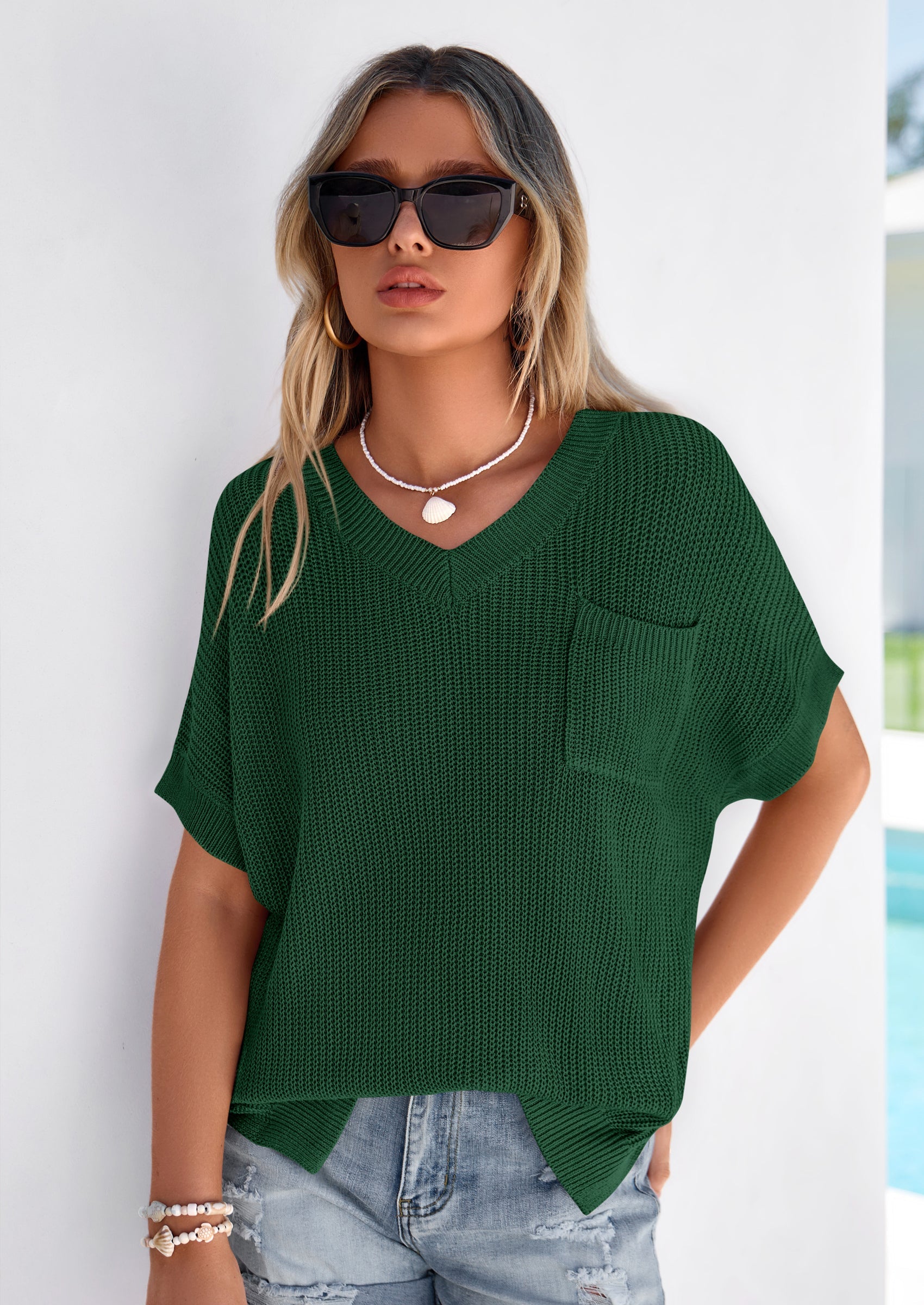 PRETTYGARDEN Women's Spring Short Sleeve Sweaters Lightweight V Neck Casual Going Out Summer T PRETTYGARDEN