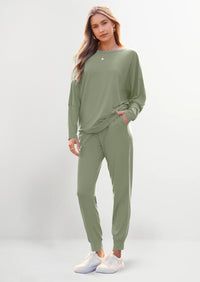 PRETTYGARDEN Women's Fall 2 Piece Lounge Set Long Sleeve Tops Ribbed Pants Spring Matching Sweatsuit Travel Outfits Clothes