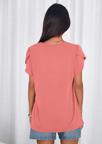 PRETTYGARDEN Summer Tops for Women Short Sleeve Crew Neck Pleated T Shirts Dressy Casual Blouses Spring Fashion Clothes PRETTYGARDEN