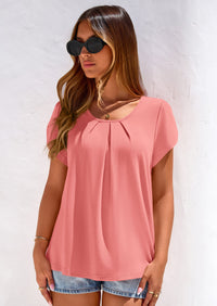 PRETTYGARDEN Summer Tops for Women Short Sleeve Crew Neck Pleated T Shirts Dressy Casual Blouses Spring Fashion Clothes PRETTYGARDEN