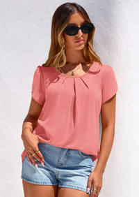 PRETTYGARDEN Summer Tops for Women Short Sleeve Crew Neck Pleated T Shirts Dressy Casual Blouses Spring Fashion Clothes PRETTYGARDEN