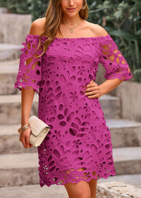 PRETTYGARDEN Women's Summer Off Shoulder Dresses Floral Lace Flare Short Sleeve Spring Vintage Elegant Mini Dress