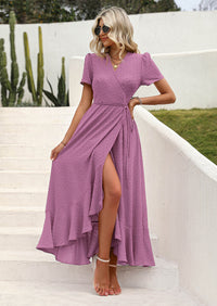 PRETTYGARDEN Women's Summer Maxi Dress Casual Wrap Floral Boho Short Sleeve V Neck Split Ruffle Beach Long Dresses