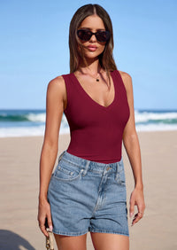 PRETTYGARDEN V Neck Tank Tops for Women Summer Outfits Ribbed Knit Shirts Casual Basic Tees Sleeveless Camisole Vest PRETTYGARDEN