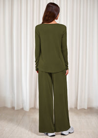 PRETTYGARDEN Women's 2 Piece Fall Sets  Casual Long Sleeve Shirts Wide Leg Pants Lounge Travel Outfits Fashion Clothing