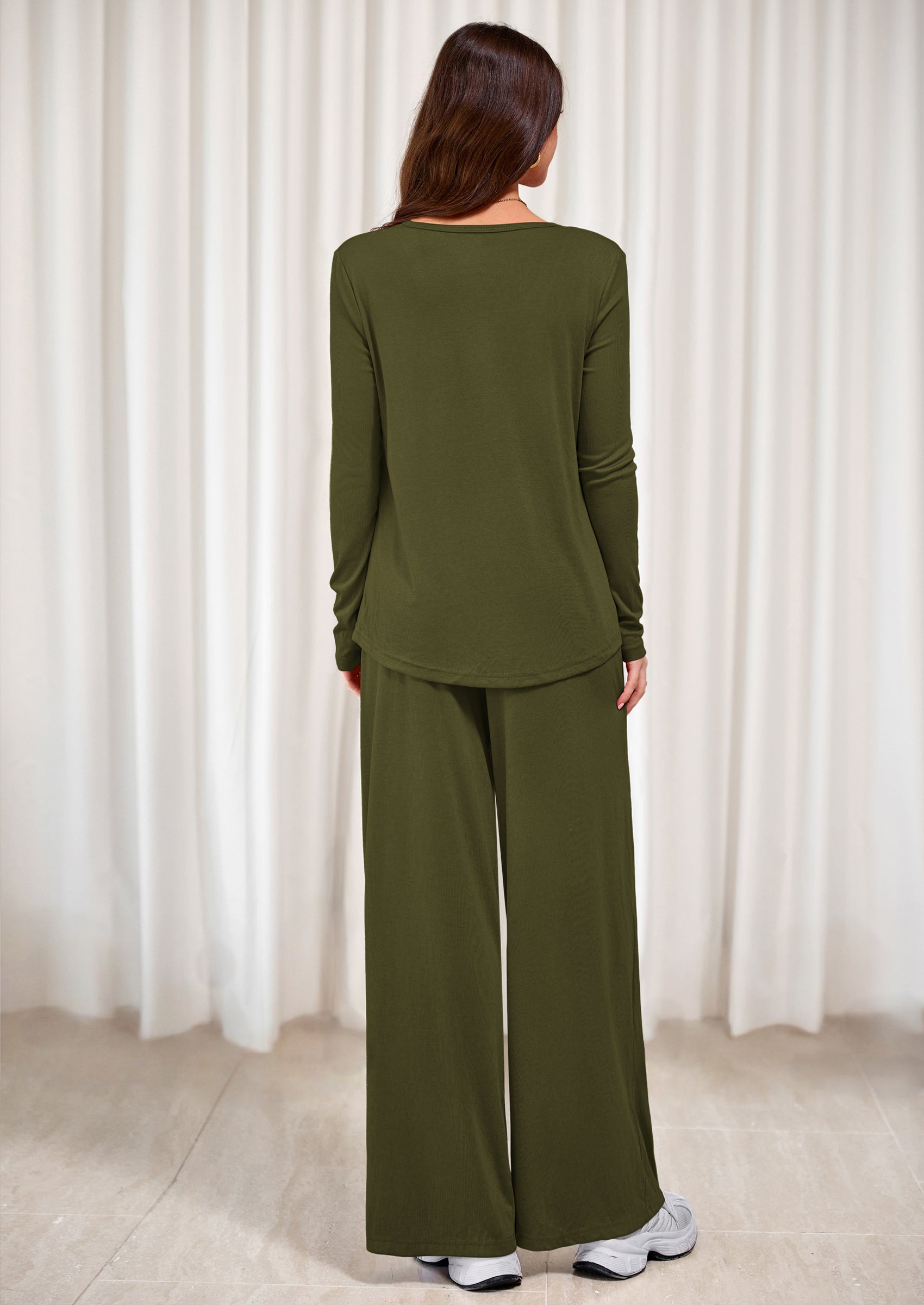 PRETTYGARDEN Women's 2 Piece Fall Sets  Casual Long Sleeve Shirts Wide Leg Pants Lounge Travel Outfits Fashion Clothing