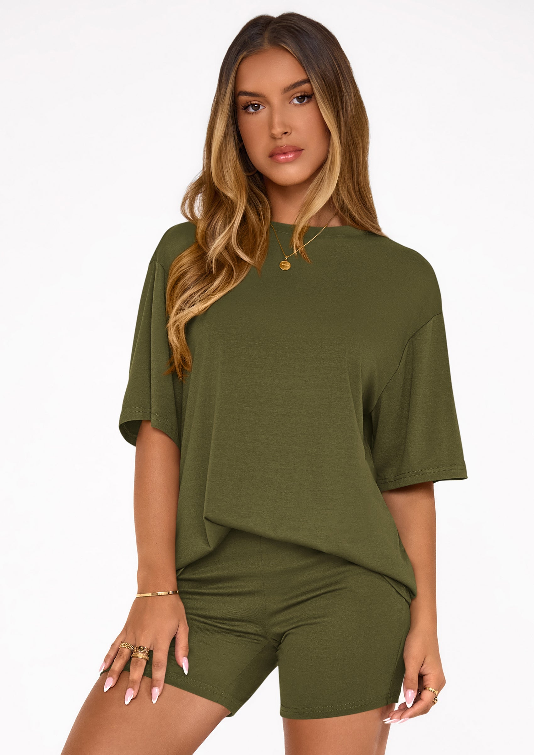 PRETTYGARDEN Women's Two Piece Matching Lounge Sets Summer Casual Tops Short Sleeve Shirts Shorts Travel Airport Outfits PRETTYGARDEN