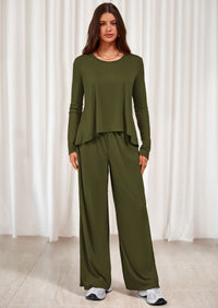 PRETTYGARDEN Women's 2 Piece Fall Sets  Casual Long Sleeve Shirts Wide Leg Pants Lounge Travel Outfits Fashion Clothing