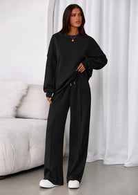 PRETTYGARDEN 2 Piece Sets For Women Fall Trendy Long Sleeve Sweatshirt Wide Leg Pants Loungewear Set Matching Sweatsuit