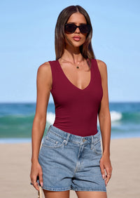 PRETTYGARDEN V Neck Tank Tops for Women Summer Outfits Ribbed Knit Shirts Casual Basic Tees Sleeveless Camisole Vest PRETTYGARDEN