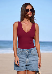 PRETTYGARDEN V Neck Tank Tops for Women Summer Outfits Ribbed Knit Shirts Casual Basic Tees Sleeveless Camisole Vest PRETTYGARDEN