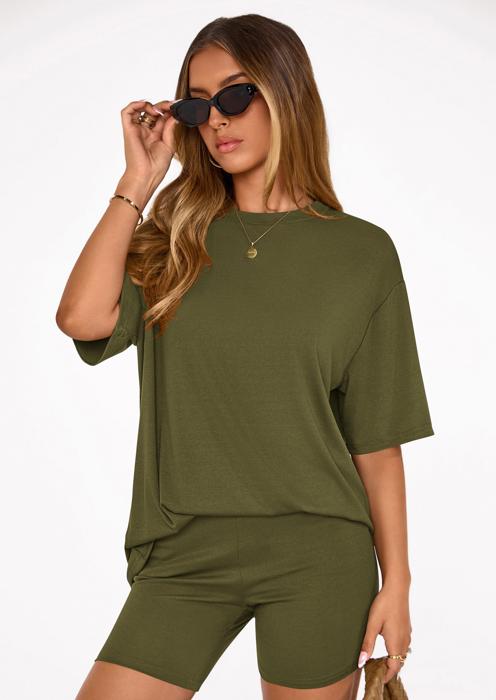 PRETTYGARDEN Women's Two Piece Matching Lounge Sets Summer Casual Tops Short Sleeve Shirts Shorts Travel Airport Outfits PRETTYGARDEN