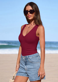 PRETTYGARDEN V Neck Tank Tops for Women Summer Outfits Ribbed Knit Shirts Casual Basic Tees Sleeveless Camisole Vest PRETTYGARDEN