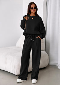 PRETTYGARDEN 2 Piece Sets For Women Fall Trendy Long Sleeve Sweatshirt Wide Leg Pants Loungewear Set Matching Sweatsuit