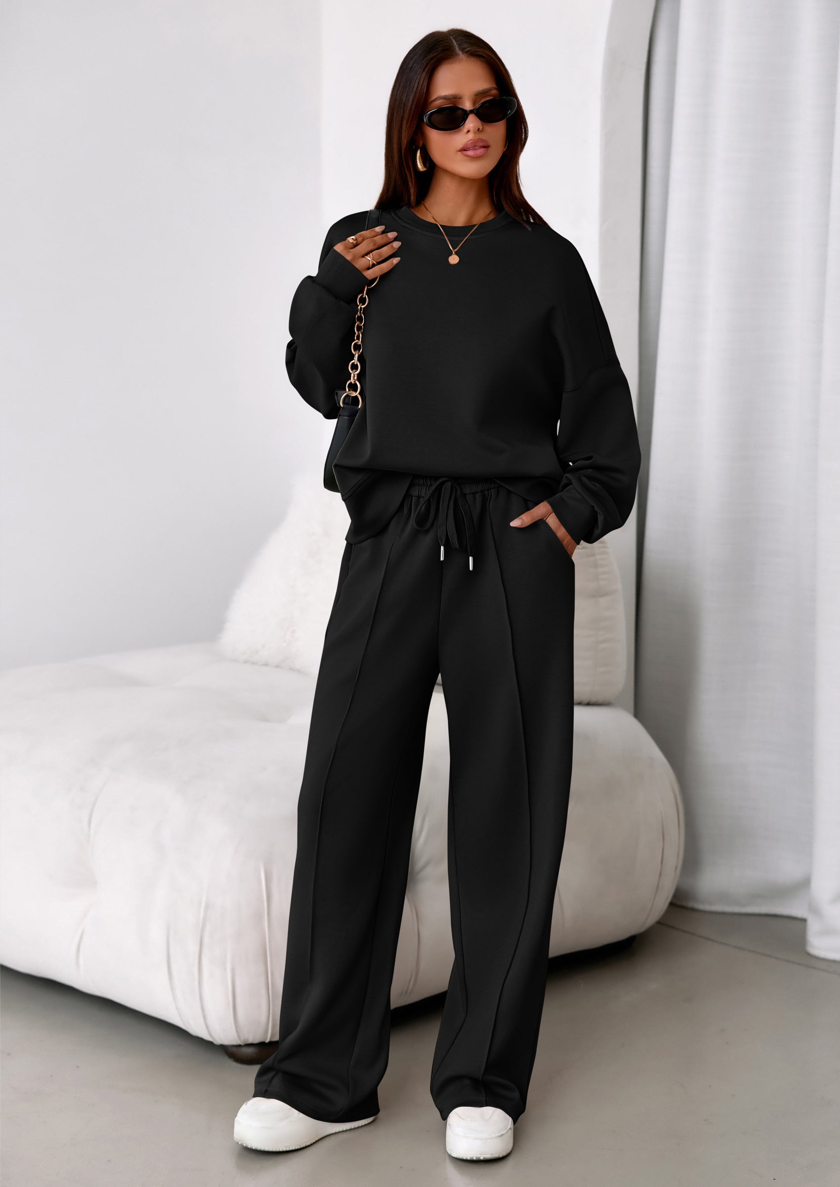PRETTYGARDEN 2 Piece Sets For Women Fall Trendy Long Sleeve Sweatshirt Wide Leg Pants Loungewear Set Matching Sweatsuit