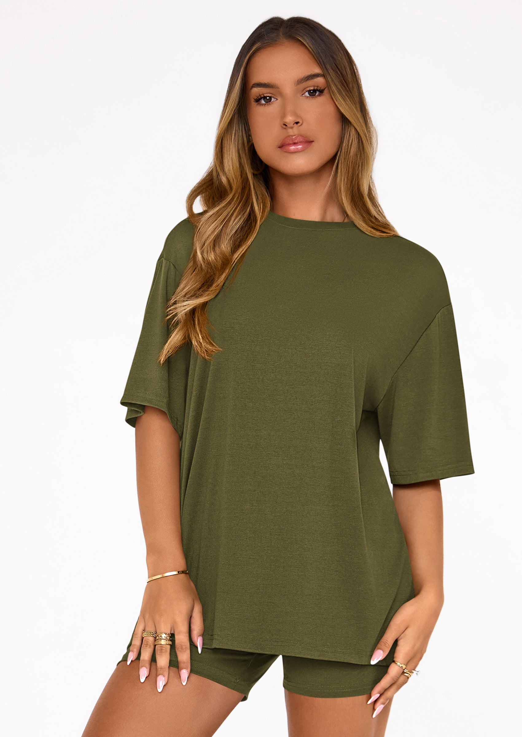 PRETTYGARDEN Women's Two Piece Matching Lounge Sets Summer Casual Tops Short Sleeve Shirts Shorts Travel Airport Outfits PRETTYGARDEN