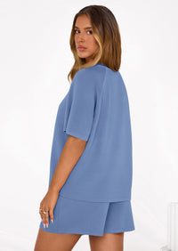 PRETTYGARDEN Women's 2 Piece Lounge Sets Short Sleeve Shirts Casual Tops Shorts Matching Clothing Summer Airport Outfits PRETTYGARDEN