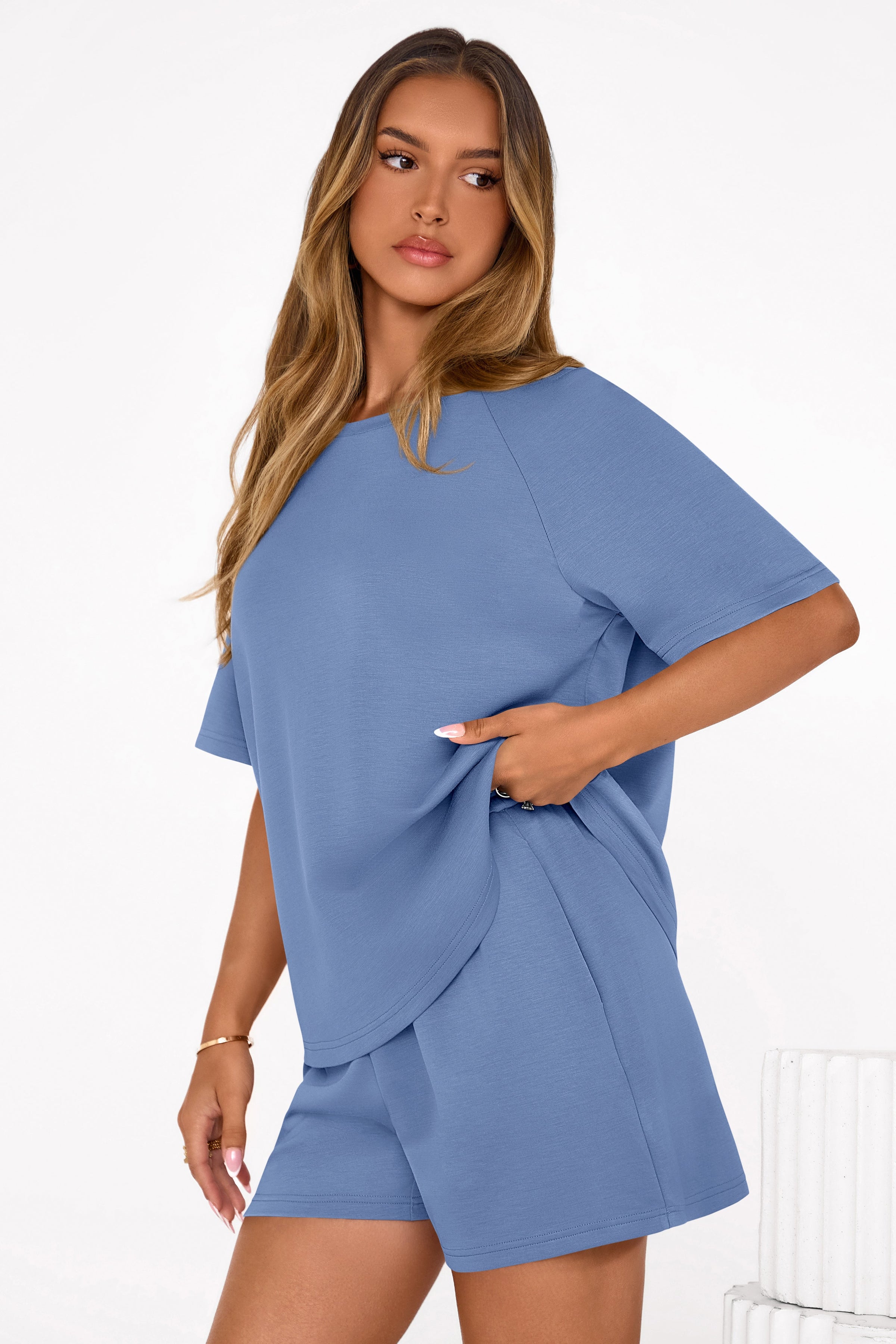 PRETTYGARDEN Women's 2 Piece Lounge Sets Short Sleeve Shirts Casual Tops Shorts Matching Clothing Summer Airport Outfits PRETTYGARDEN