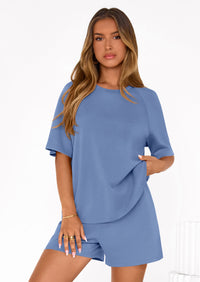 PRETTYGARDEN Women's 2 Piece Lounge Sets Short Sleeve Shirts Casual Tops Shorts Matching Clothing Summer Airport Outfits PRETTYGARDEN