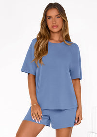 PRETTYGARDEN Women's 2 Piece Lounge Sets Short Sleeve Shirts Casual Tops Shorts Matching Clothing Summer Airport Outfits PRETTYGARDEN