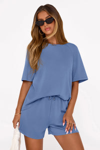 PRETTYGARDEN Women's 2 Piece Lounge Sets Short Sleeve Shirts Casual Tops Shorts Matching Clothing Summer Airport Outfits PRETTYGARDEN