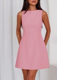 PRETTYGARDEN Womens Formal Short Dresses Summer Sleeveless Boat Neck A Line Elegant Mini Cocktail Party Dress