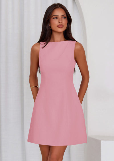 PRETTYGARDEN Womens Formal Short Dresses Summer Sleeveless Boat Neck A Line Elegant Mini Cocktail Party Dress