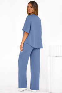 PRETTYGARDEN Women's Summer 2 Piece Lounge Set Short Sleeve Tops Wide Leg Pants Spring Vacation Travel Outfits Clothes PRETTYGARDEN