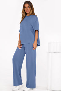 PRETTYGARDEN Women's Summer 2 Piece Lounge Set Short Sleeve Tops Wide Leg Pants Spring Vacation Travel Outfits Clothes PRETTYGARDEN