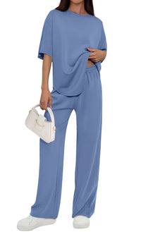 PRETTYGARDEN Women's Summer 2 Piece Lounge Set Short Sleeve Tops Wide Leg Pants Spring Vacation Travel Outfits Clothes PRETTYGARDEN